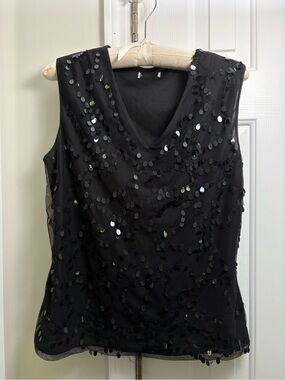 Ann Taylor Black Sequin V-Neck Sleeveless Camisole